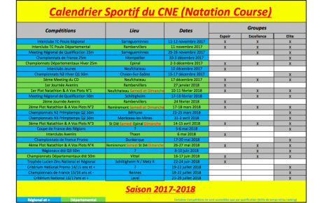 Calendrier des Compétitions