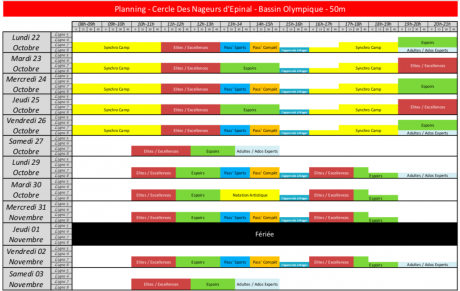 Planning des Vacances de la Toussaint