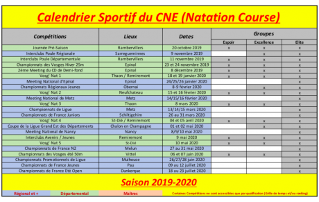 Calendrier des Compétitions